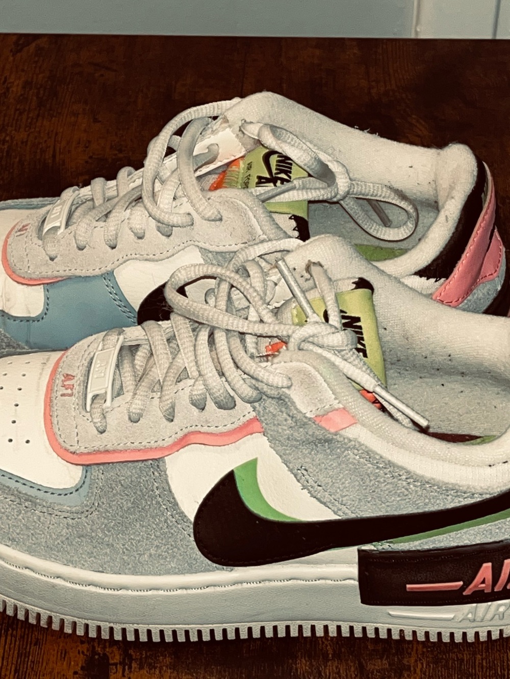 Nike Air Force 1 Shadow Women’s 6.5 CU8591-101 White Pink Green Blue Sneakers